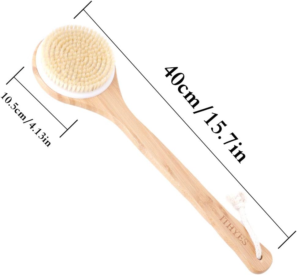 Body Brush Dry Brushing Back Scrubber Shower Bath Brush Bamboo Wood Long Handle Natural Bristles exfoliating Massage Improve Blood Circulation Cellulite