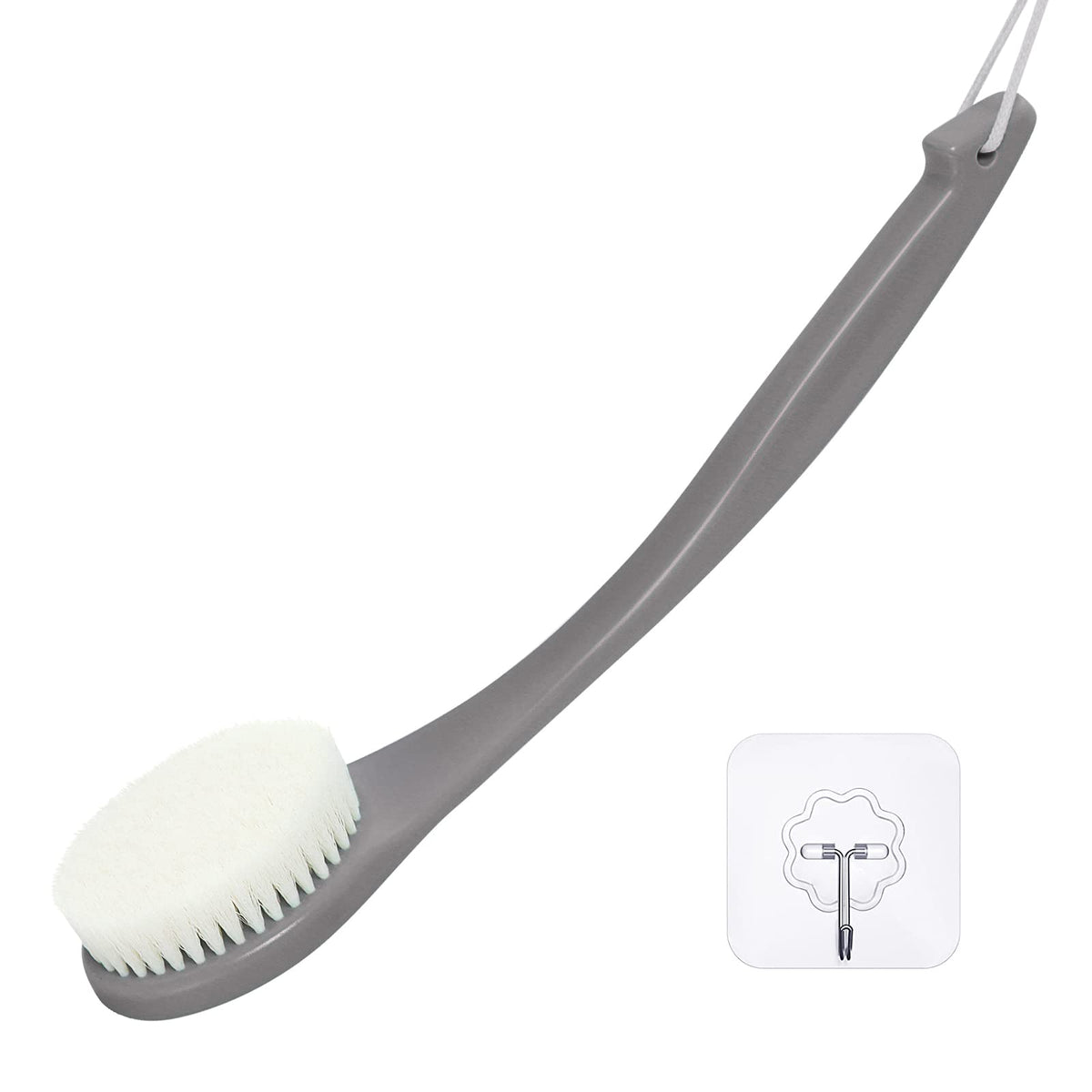 Exfoliating Shower Brush Bath Body Brush, Never Mold 15" Back Brush Long Handle for Shower, Dry Brushing Body Brush or Wet Brush with Moderate Bristle, Black