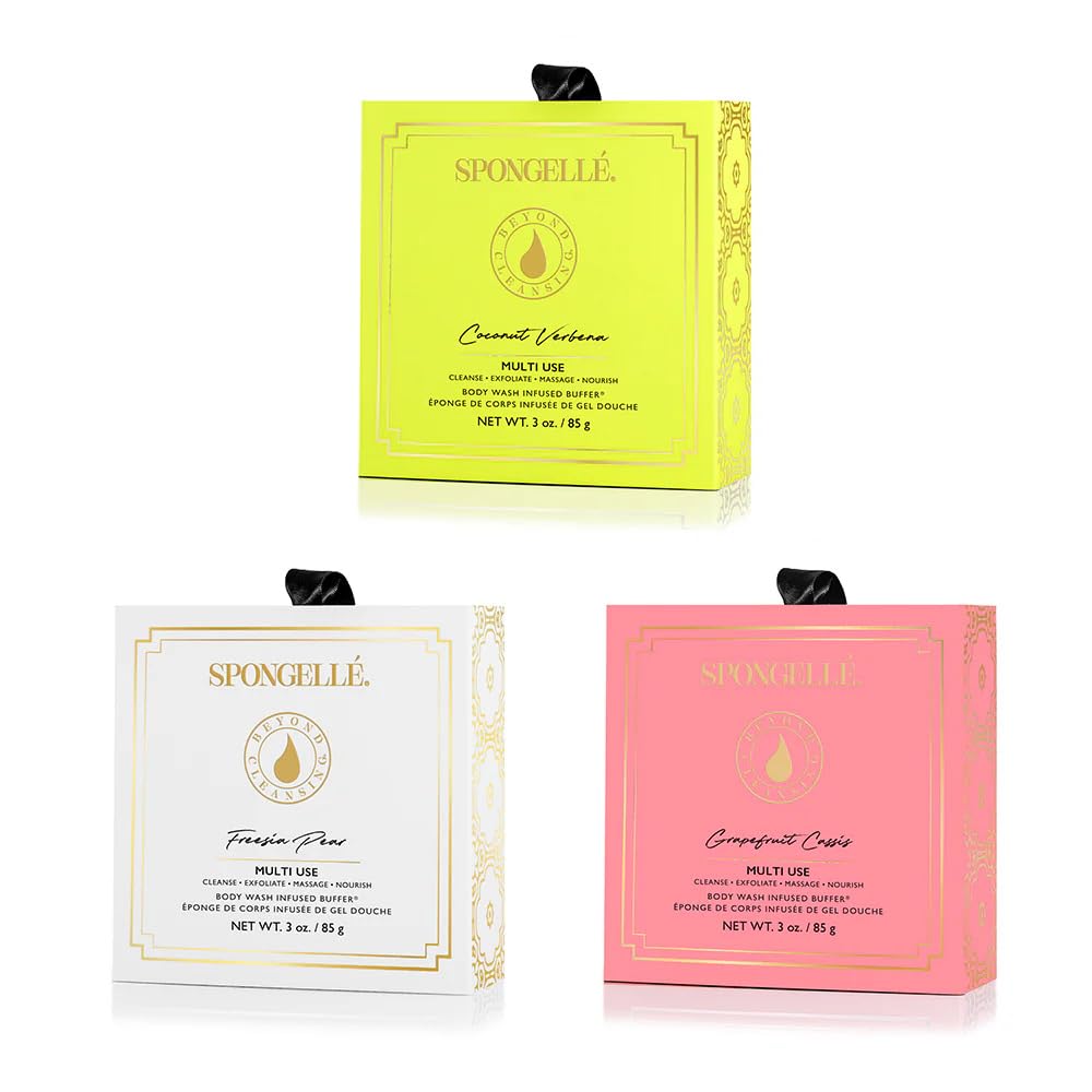 Spongellé Wild Flower Bath Sponge with Box Bundle, Mothers Day Gift | Bulgarian Rose, French Lavender, Freesia Pear | Built-in Body Wash & Body Scrubber, Shower Loofah Sponge for Women | 14+ uses