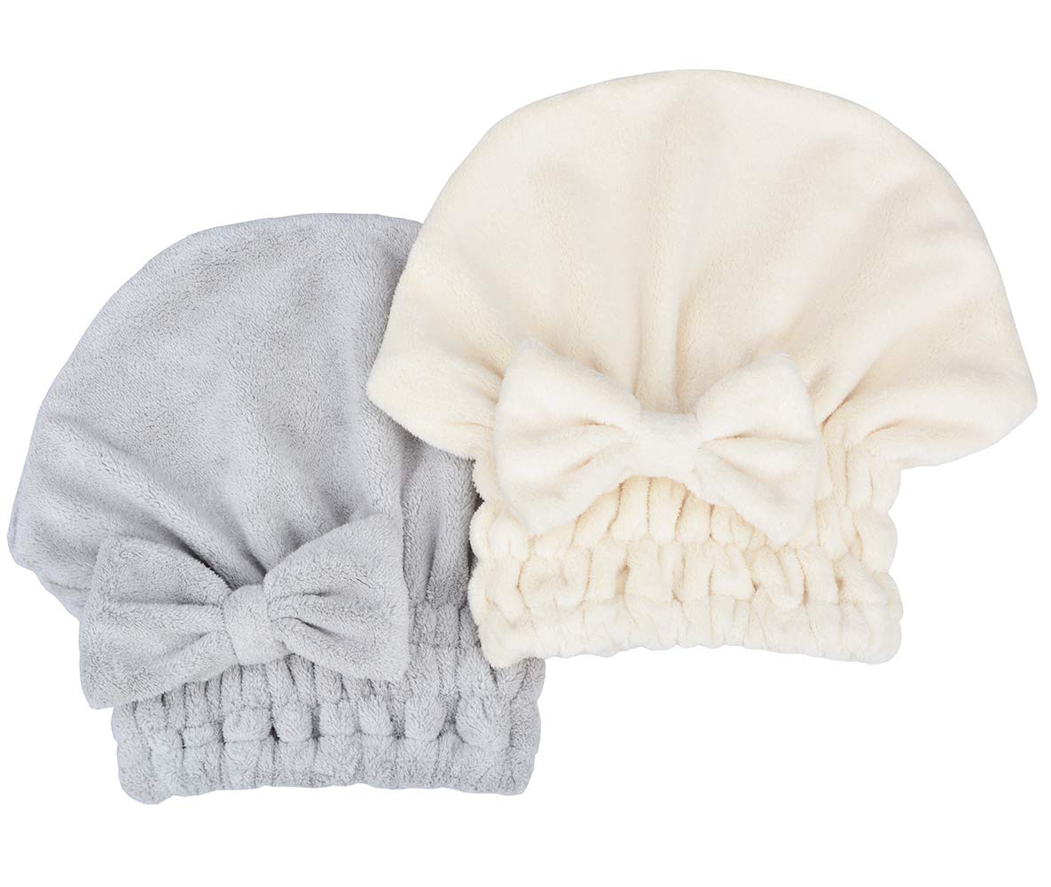 Microfiber Hair Drying Towels Head wrap with Bow-Knot Shower Cap Hair Turban hairWrap Bath Cap for Curly Long & Wet Hair Gift for Women Blackx2