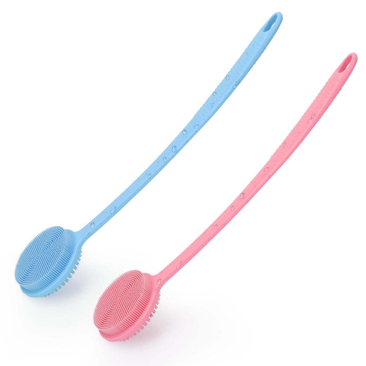 Silicone Back Scrubber for Shower, 17in Lengthen Long Handle Body Brush, Double Sided Shower Brush for Shower Exfoliating and Massage Can Produce Rich Foam, Long Handle Back Scrubber for Men
