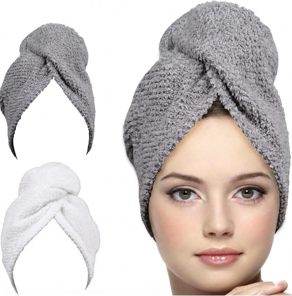 KEEPOZ Hair Towel Wrap Quick Dry 100% Cotton Super Absorbent Turban Head Wrap for Women with Button, Non Microfiber Anti Frizz Hair Products, Hair Cap for Curly, Long & Thick Hair (Red, 1 Pc)
