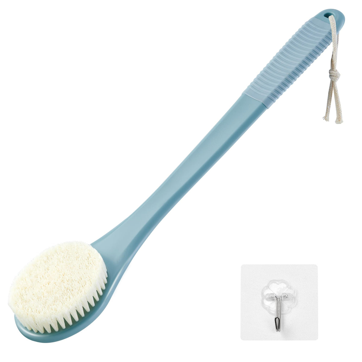 Back Scrubber for Shower, Shower Body Brush for Cleaning with Long Handle for Showering, 17 Inch Back Washer Exfoliator for Shower Men Women with Non-Slip Handle, Adhesive Hook (Navy Blue)