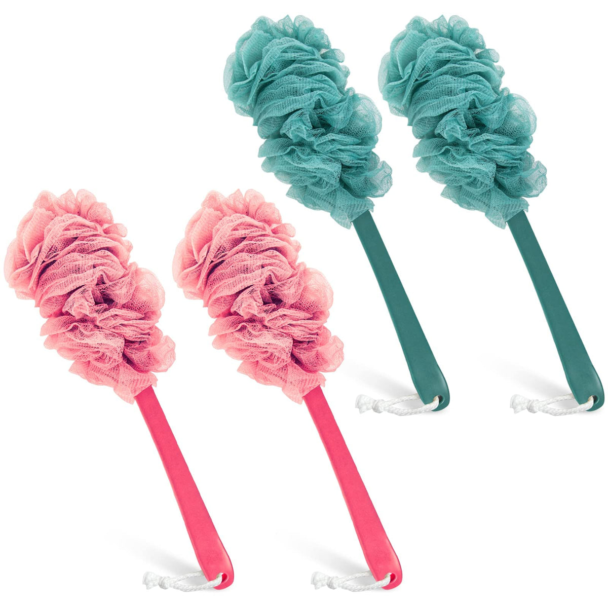 Back Scrubber for Shower, Qewro Loofah on a Stick as Shower Brush Exfoliating Body with Long Handle, Loofah Sponge Mens Loofah Bathing Accessories for Women (2Pack Blue) (2Pack Blue)