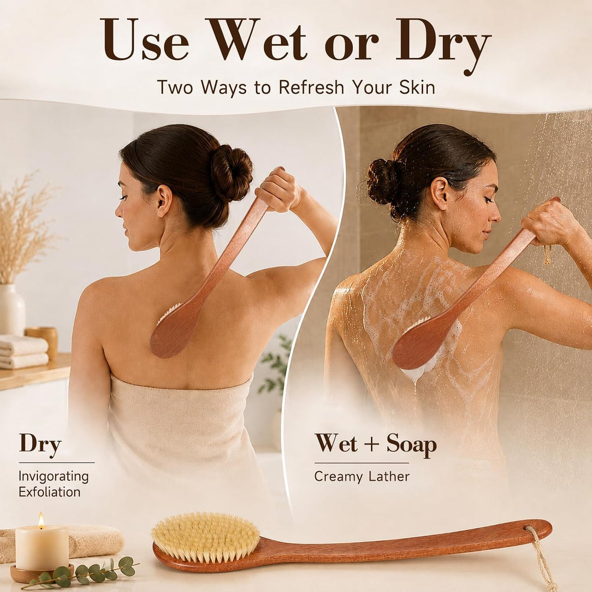 DEBETOOL 17 in Bath Brush Long Handle for Shower - Natural Boar Bristle