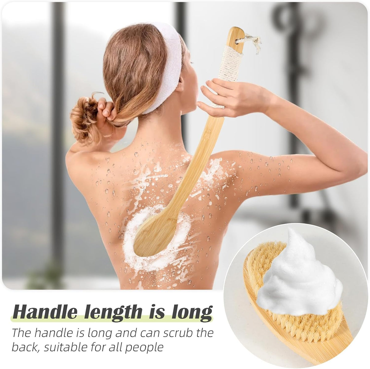 22 Inches Bath Body Shower Brush with Super Long Curved Bamboo Handle