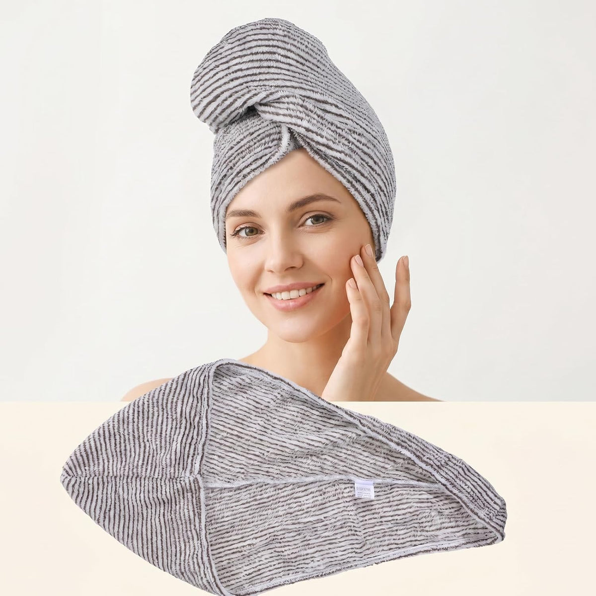 Hair Towel Wrap Microfiber Hair Towel Wrap Black & White Striped