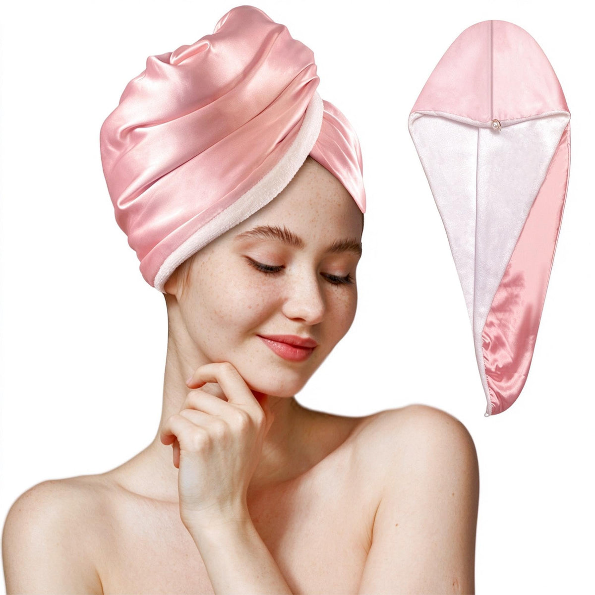 Satin Microfiber Hair Towel,Double Layer Fast Drying Hair Wrap