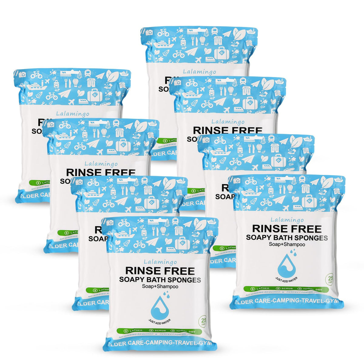 100 PCS Disposable Rinse Free Bath Sponges, No Rinse Bathing Wipes for Adults, Soap Infused Dry Shower Wipes for Elderly, Bedridden, Camping, Post Surgery(25 Count 4 Pack)