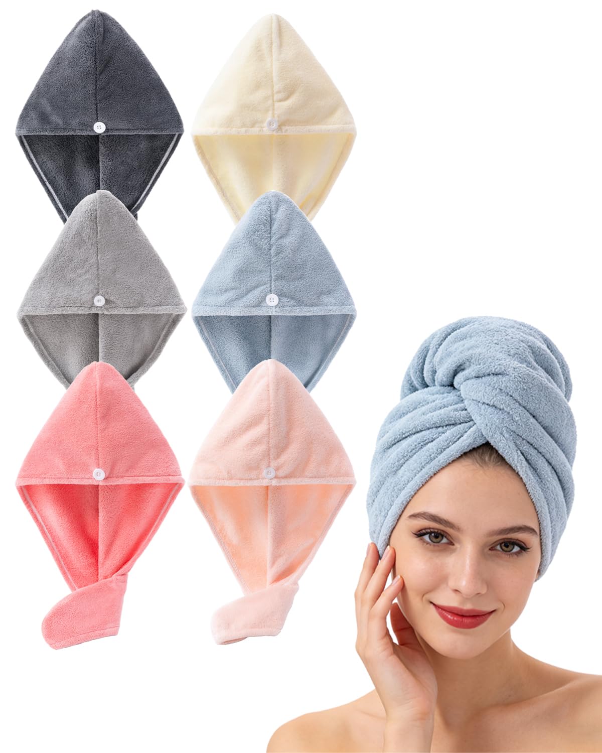 Lumimi Bath Pre Dry Hair Towel with Button, Red Grey, 2 Pack