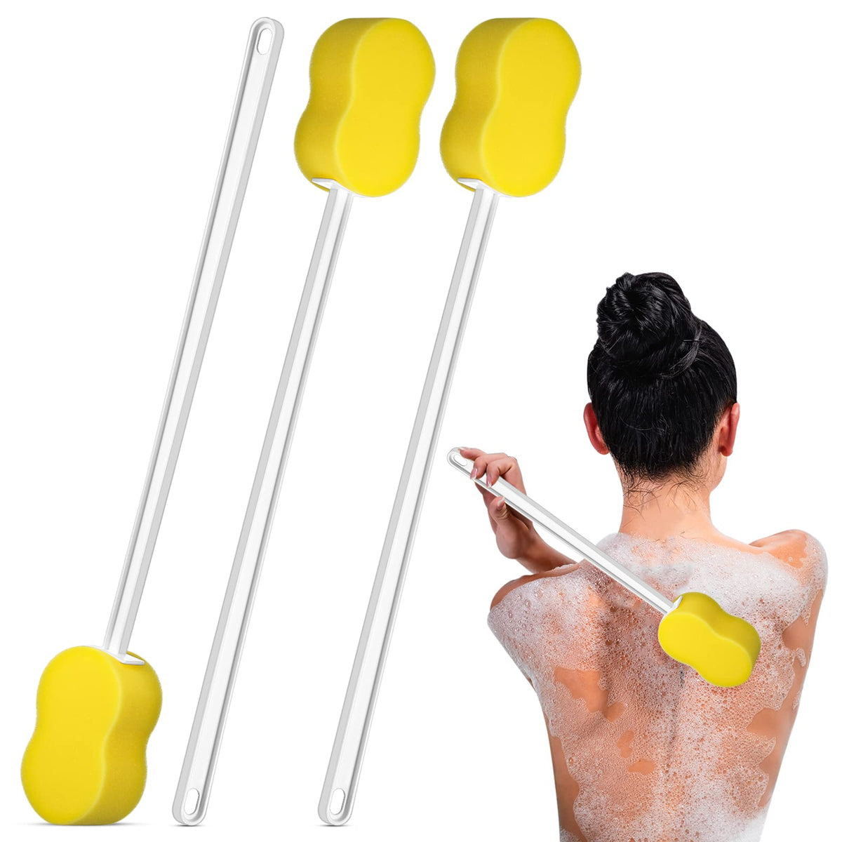 Long Handled Sponge 22.4'' Back Scrubber for Shower, Yellow