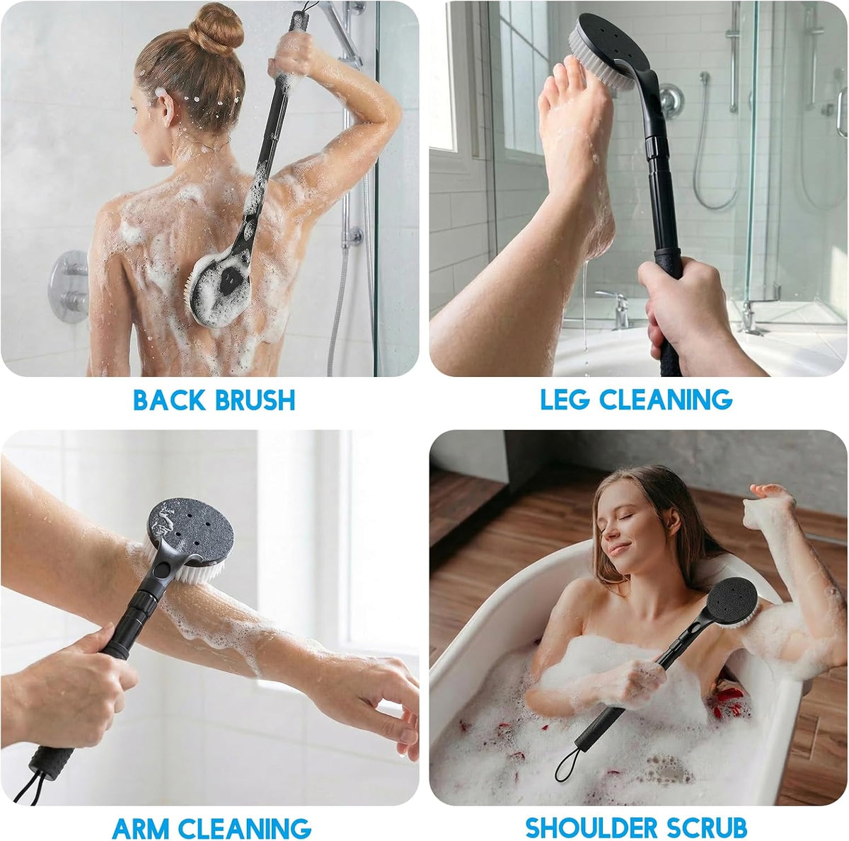 Gobiteli Back Scrubber for Shower,25" Long Handle Shower Brush for Body Exfoliator and Deep Clean,Back Washer for Shower for Men,Women and Elderly