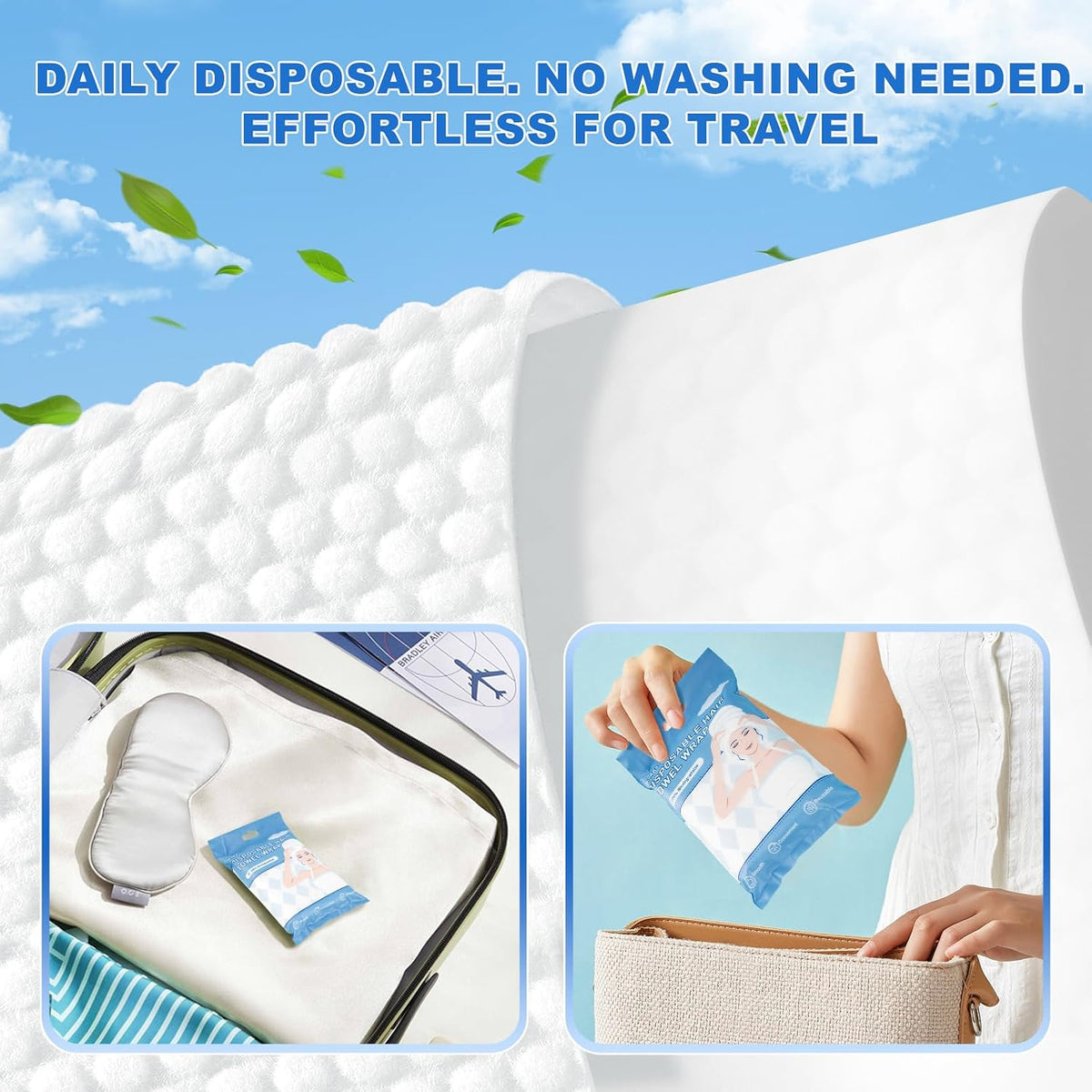 Disposable Microfiber Hair Towel with Button,7 Packs Large Quick Dry Towel Microfiber Hair Towel Wrap for Women for Travel, Gym, Hotel