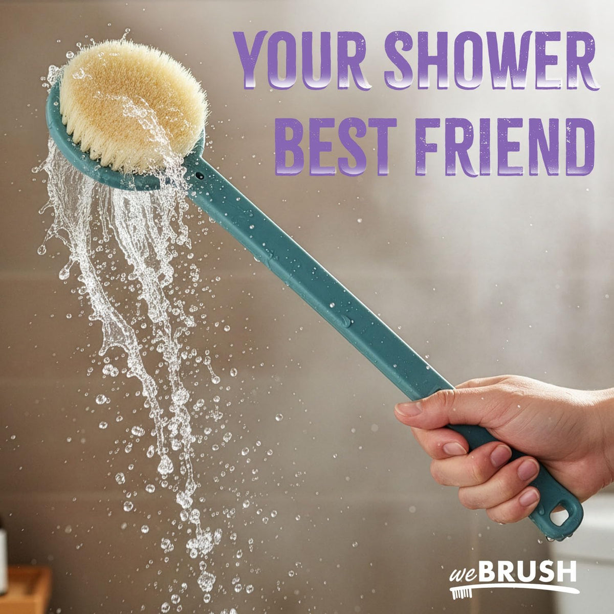 Bath Body Brush for Women & Men, Back Scrubber Shower Brush Exfoliating Back, Body and Feet Scrubbing Soft Nylon Bristles, 15inch Long Handle