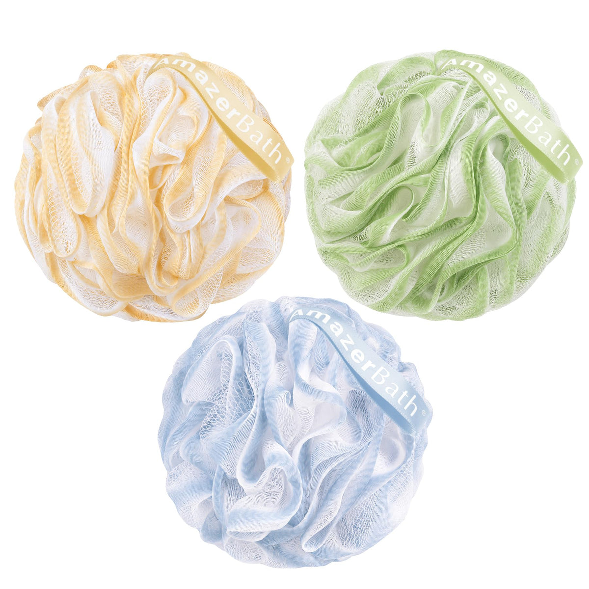 AmazerBath Loofah Sponge, Shower Loofah for Men and Women - Body Scrubber Loofa Set of 3 Classic Black & White Edge, Bath Sponge 60g/PCS