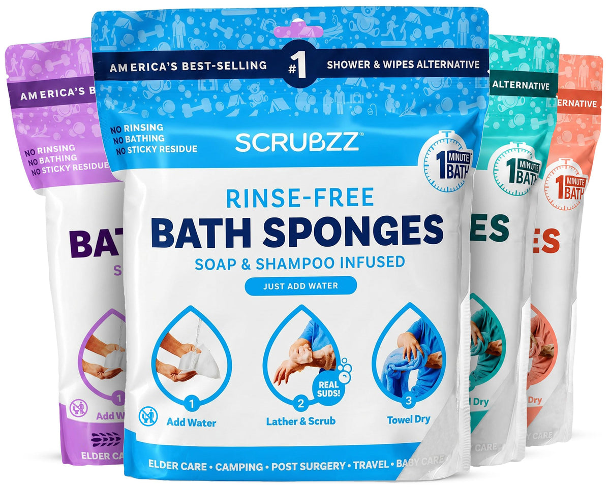 Scrubzz Disposable No Rinse Bathing Wipes - All-in-1 Single Use Shower Wipes, Simply Dampen, Lather, and Dry Without Shampoo or Rinsing (Lavender, 2-Pack)
