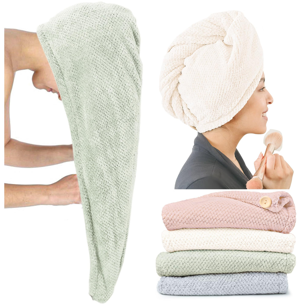 ROLSHOL 4 Pack Extra Large Microfiber Hair Towel Wraps for Women