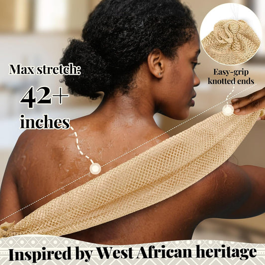African Net Sponge Authentic-4 Packs African Exfoliating Net Sponge,Bath Sponges for Shower,42 inch Long for Normal to Sensitive Skin, for Daily use, Body Exfoliator Shower(Linen&Brown&Black&Grey)