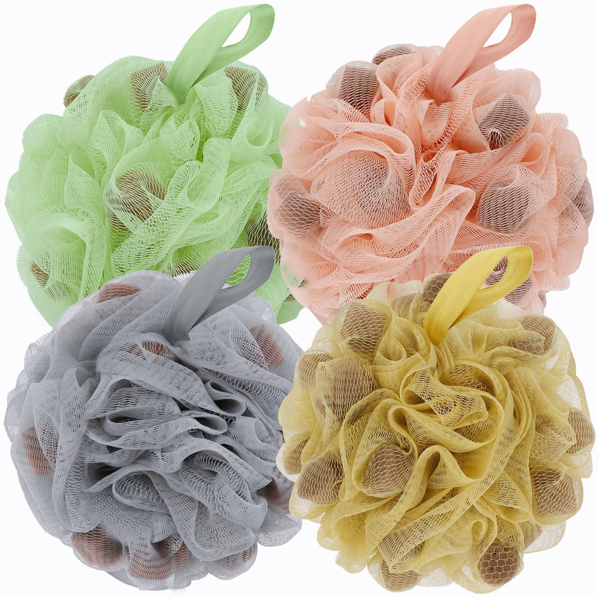 BCKENEY Bath Loofah Shower Sponge Body Back Scrubber Soft Mesh Shower Puffs Exfoliating Loofa for Women & Men Bath Accessories Cleaning Tool (4Pack 60G Loofah Sponge, Forest Fairy)