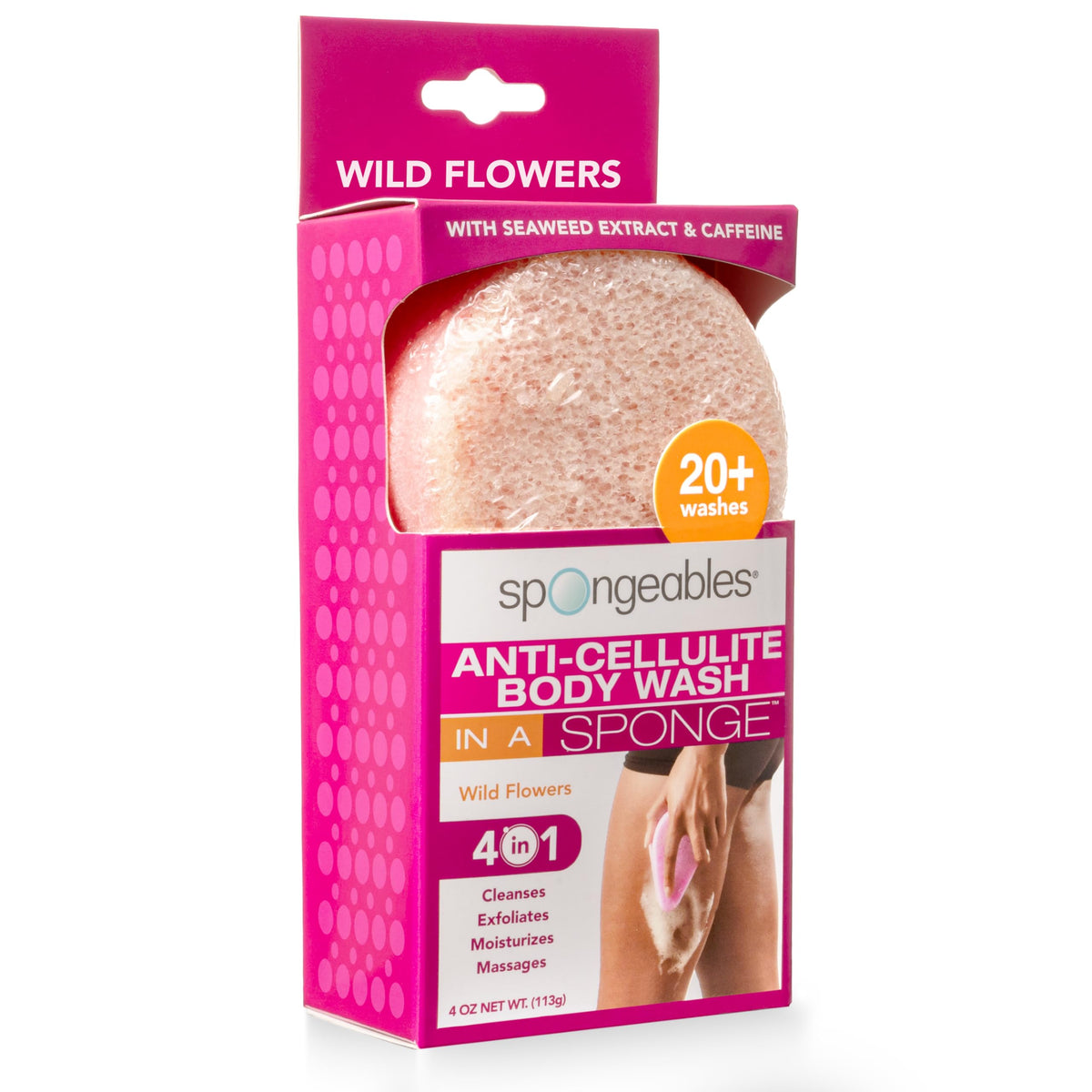 Spongeables Anti Cellulite Body Wash in a 20+ Wash Sponge, Citrus, 3 Count