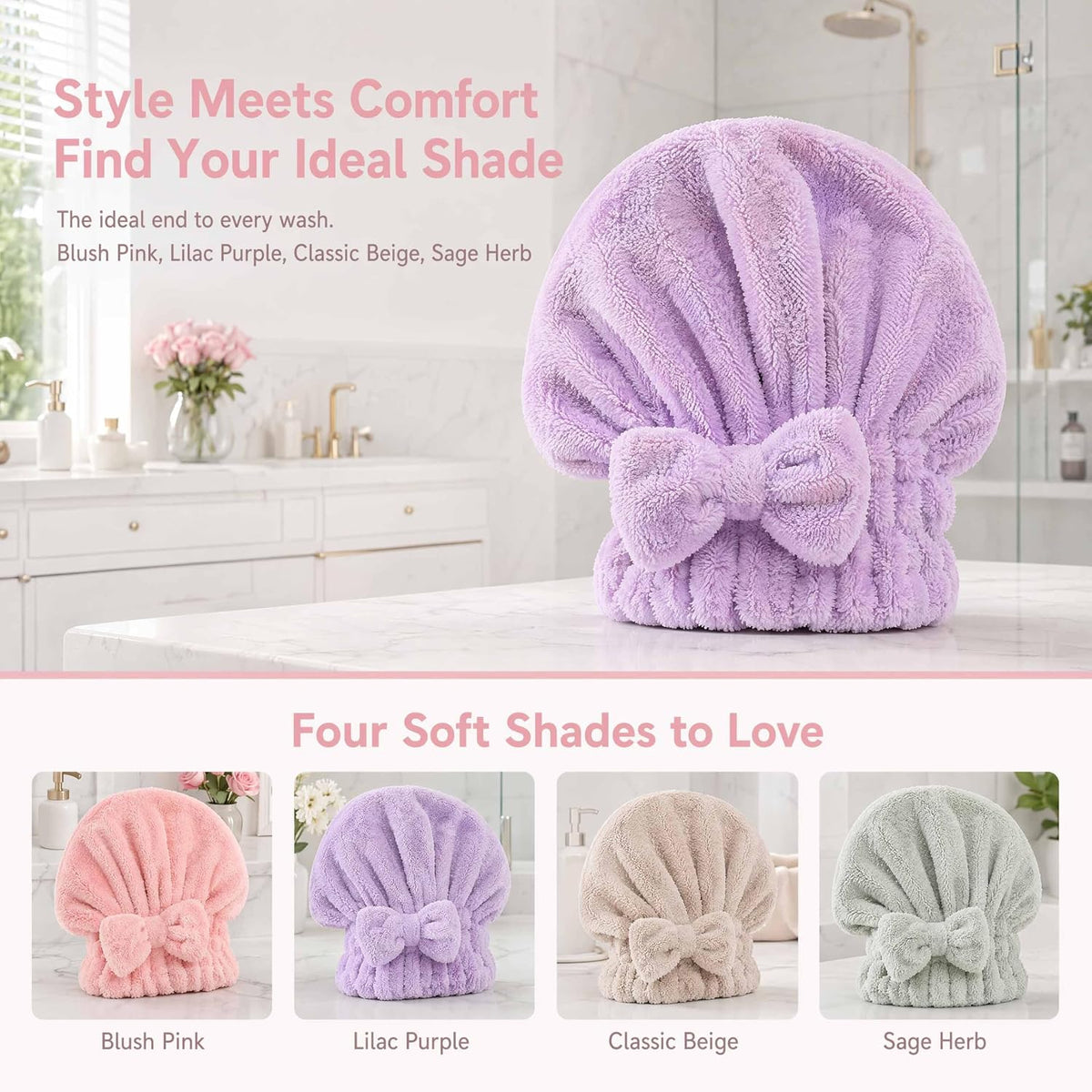 4 Pack Microfiber Hair Towels Bow Wrap for Women Quick Dry