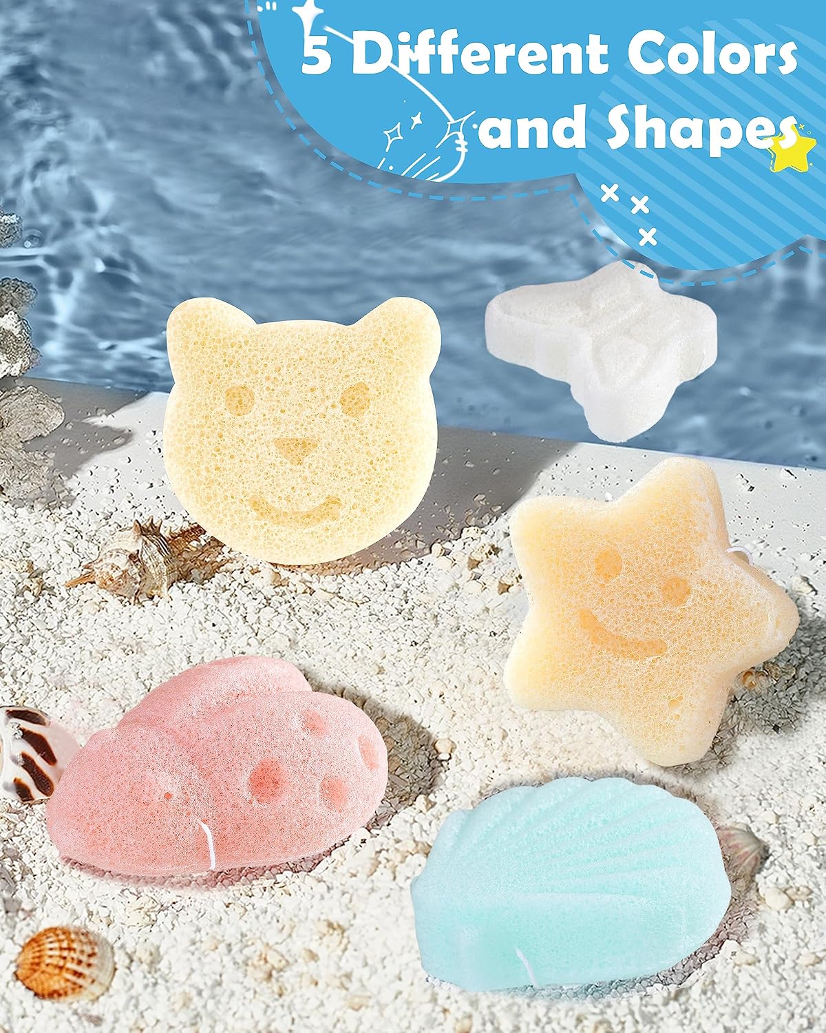 Konjac Baby Sponges, 5Pcs Natural Cute Shapes for Infants