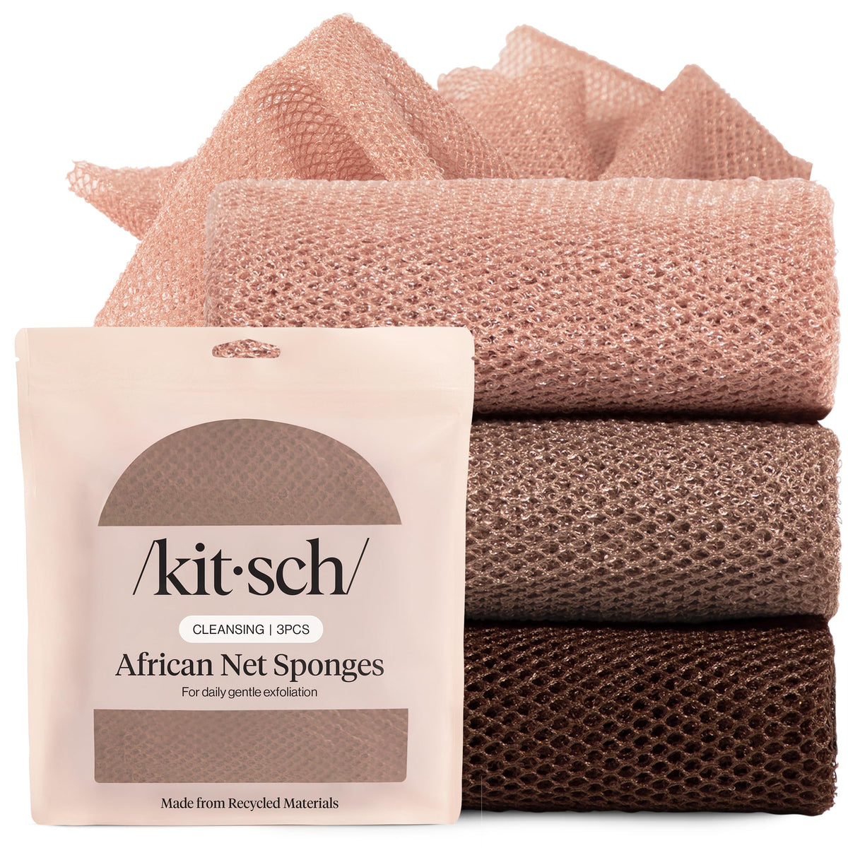 Kitsch African Net Sponge – Exfoliating Body Scrubber – Rosewood, 3 Pcs