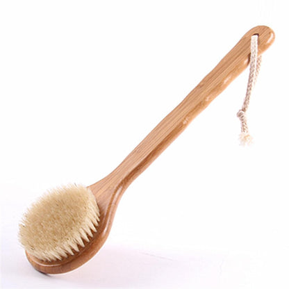 12.6” Long Handle Dry Bath Body Brush Back Scrubber, Bamboo Handle Shower Brush with Soft Horsehair Mane Natural Bristles, Great for Detox, Exfoliating, Cellulite, Blood Circulation, etc.