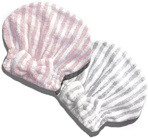 Microfiber Hair Towel Wrap, Soft Absorbent & Quick Drying Cap Set for Curly Thick Hair, Women & Girls - 2 Pcs (Stripe & Gray)