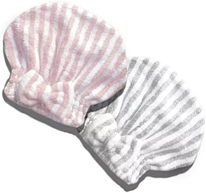 Microfiber Hair Towel Cap,Soft Absorbent Quick Drying Cap for Curly Thick Hair, Wrap Cap with Hair Brush for Women Girls (Pink&Gray White, 2)