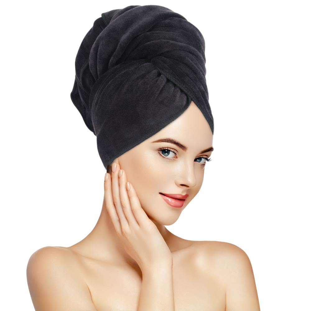 SUNLAND Microfiber Hair Towel 40 X 20 inches 2Pack Grey