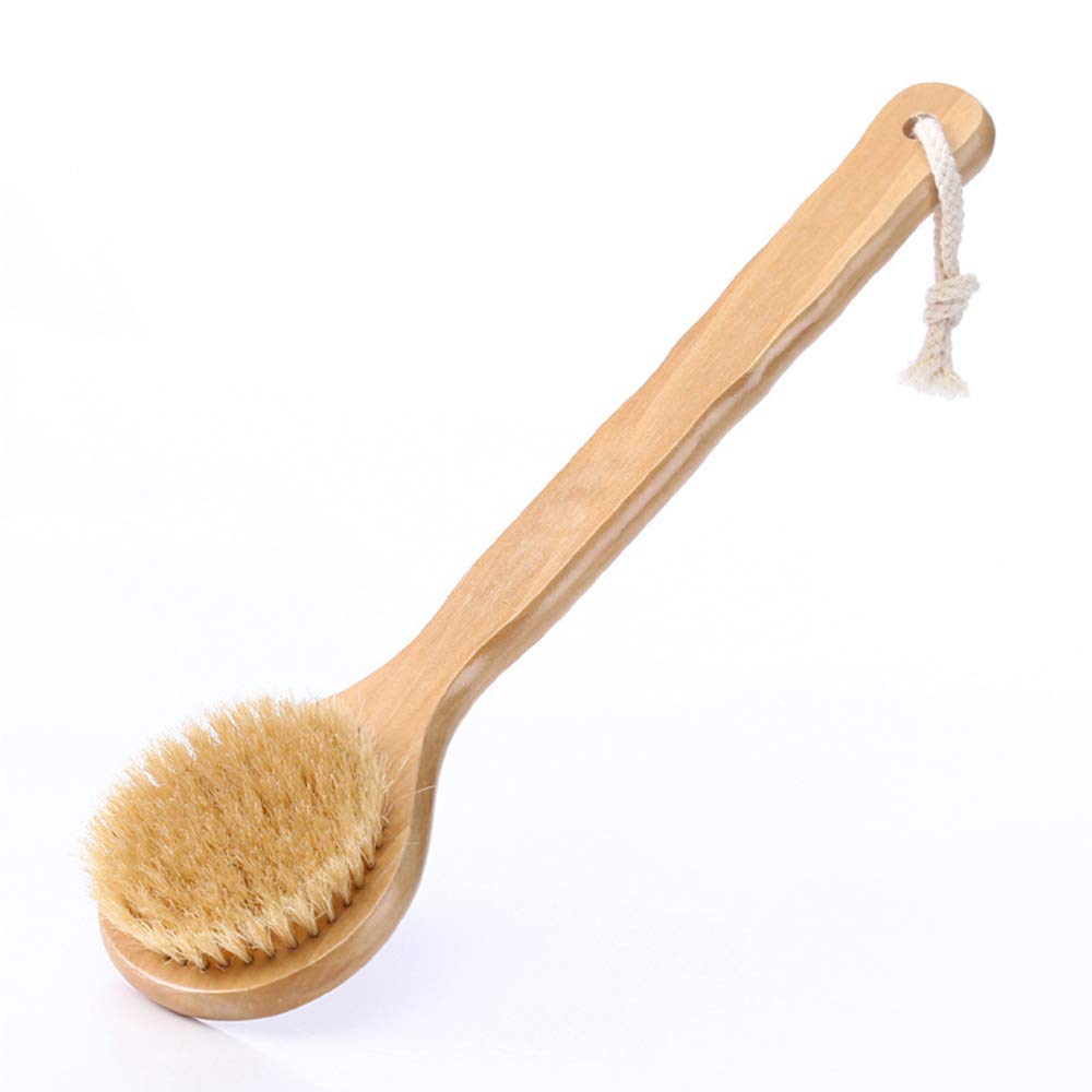 12.6” Long Handle Dry Bath Body Brush Back Scrubber, Bamboo Handle Shower Brush with Soft Horsehair Mane Natural Bristles, Great for Detox, Exfoliating, Cellulite, Blood Circulation, etc.