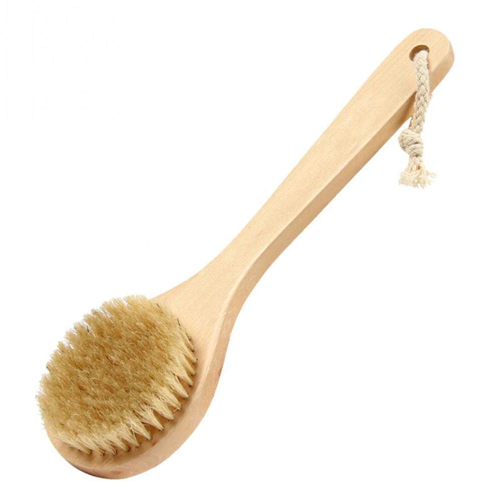 12.6” Long Handle Dry Bath Body Brush Back Scrubber, Bamboo Handle Shower Brush with Soft Horsehair Mane Natural Bristles, Great for Detox, Exfoliating, Cellulite, Blood Circulation, etc.