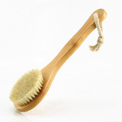 12.6” Long Handle Dry Bath Body Brush Back Scrubber, Bamboo Handle Shower Brush with Soft Horsehair Mane Natural Bristles, Great for Detox, Exfoliating, Cellulite, Blood Circulation, etc.