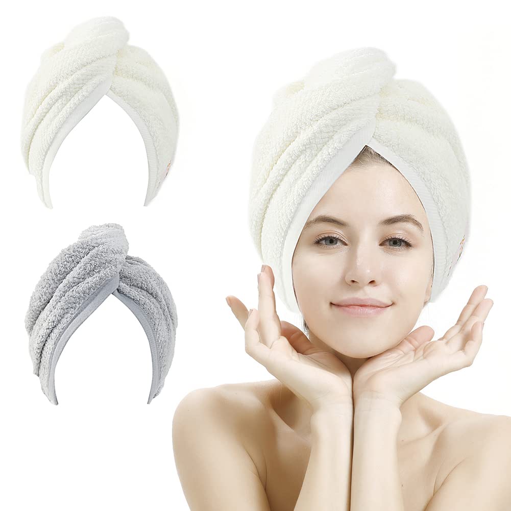 M-bestl Microfiber Hair Towel Wrap to Dry Short Hair Quickly (Pink&Gray)