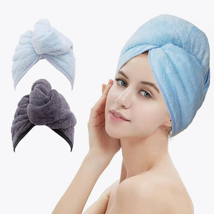 M-bestl 2 Pack Microfiber Hair Towel Wrap with Button,Quick Dry(Pink&Beige)