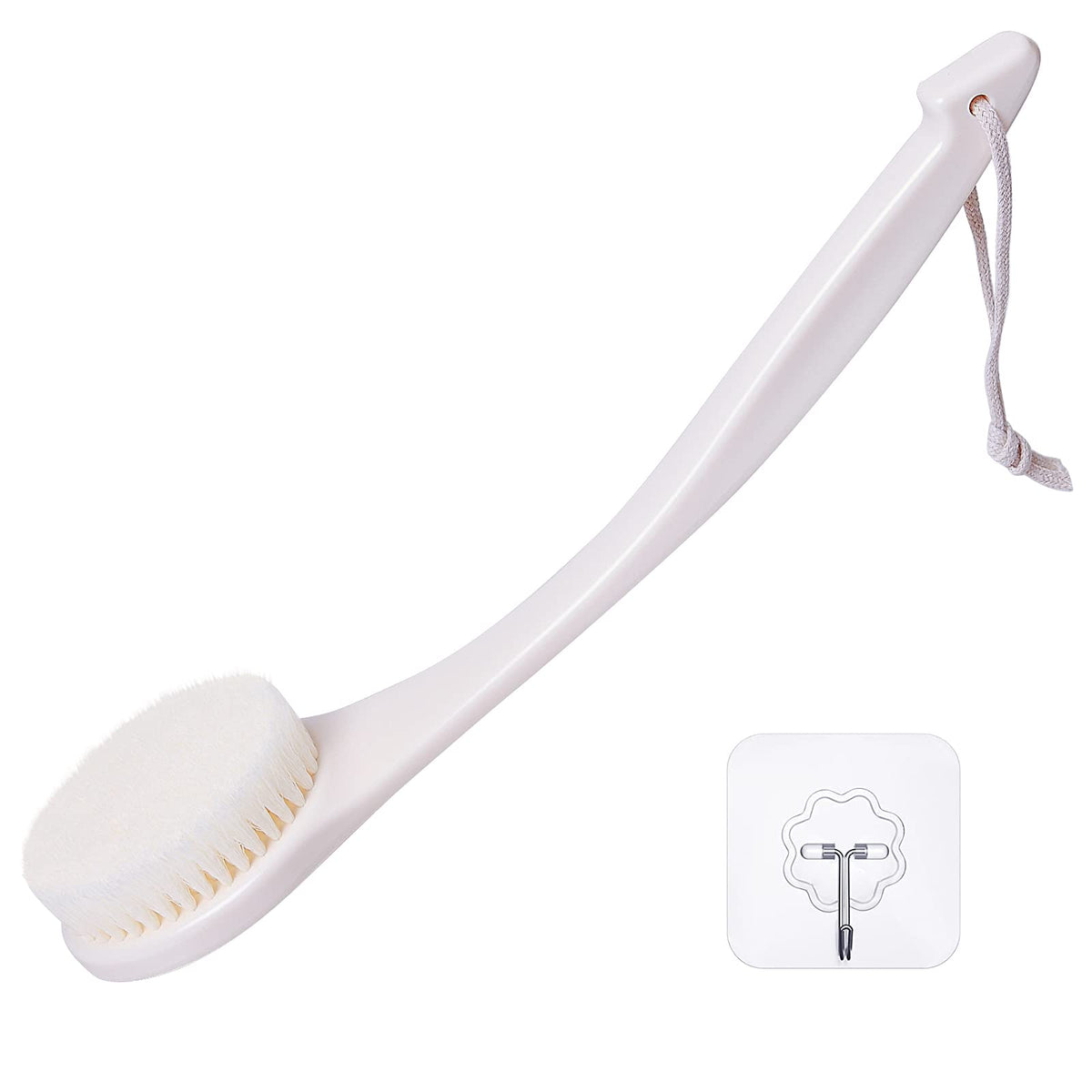 Exfoliating Shower Brush Bath Body Brush, Never Mold 15" Back Brush Long Handle for Shower, Dry Brushing Body Brush or Wet Brush with Moderate Bristle, Black