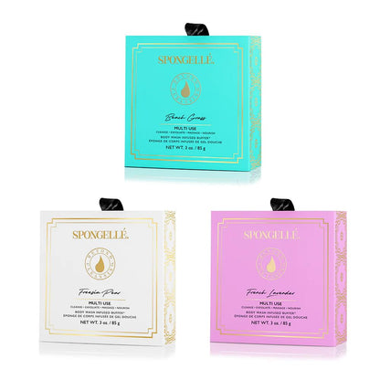 Spongellé Wild Flower Bath Sponge with Box Bundle, Mothers Day Gift | Bulgarian Rose, French Lavender, Freesia Pear | Built-in Body Wash & Body Scrubber, Shower Loofah Sponge for Women | 14+ uses
