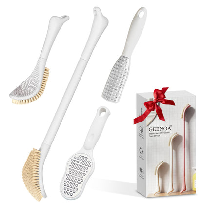 New Foot Brush with Adjustable Long Handle, 3-in-1 Foot Scrubber for Wet or Dry Brushing, 10.2’’- 27.5’’ Foot Scrub Brush for Senior, Pregnant, Disabled, or Injured, Gift-Box Packed(White)