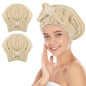 SUNLAND Large Microfiber Hair Drying Caps with Bow Knot 2 Pack Brown