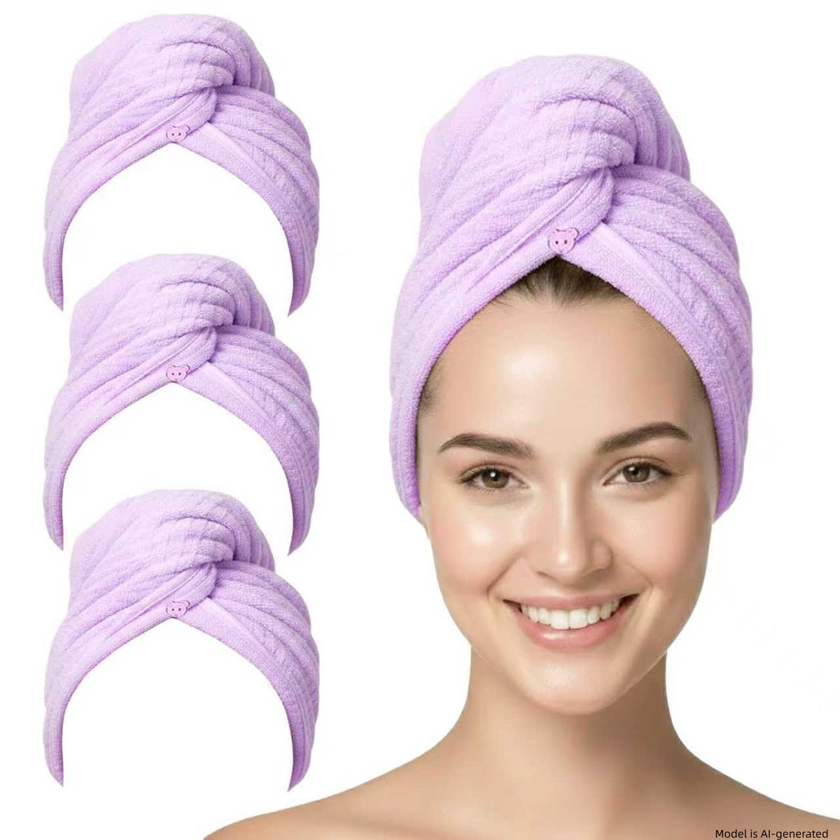 3 Pack Microfiber Hair Towel Wrap for Women, Fast Drying Hair Turban with Button, Anti-Frizz Large Hair Towel for All Hair Styles, Soft & Absorbent Hair Drying Towel