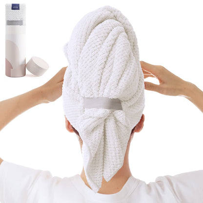 Large Microfiber Hair Towel Wrap for Women, Anti Frizz Hair Drying Towel with Elastic Strap, Fast Dry | Super Absorbent | Quick Dry Hair Turban for Wet, Curly, Long & Thick Hair -Gray