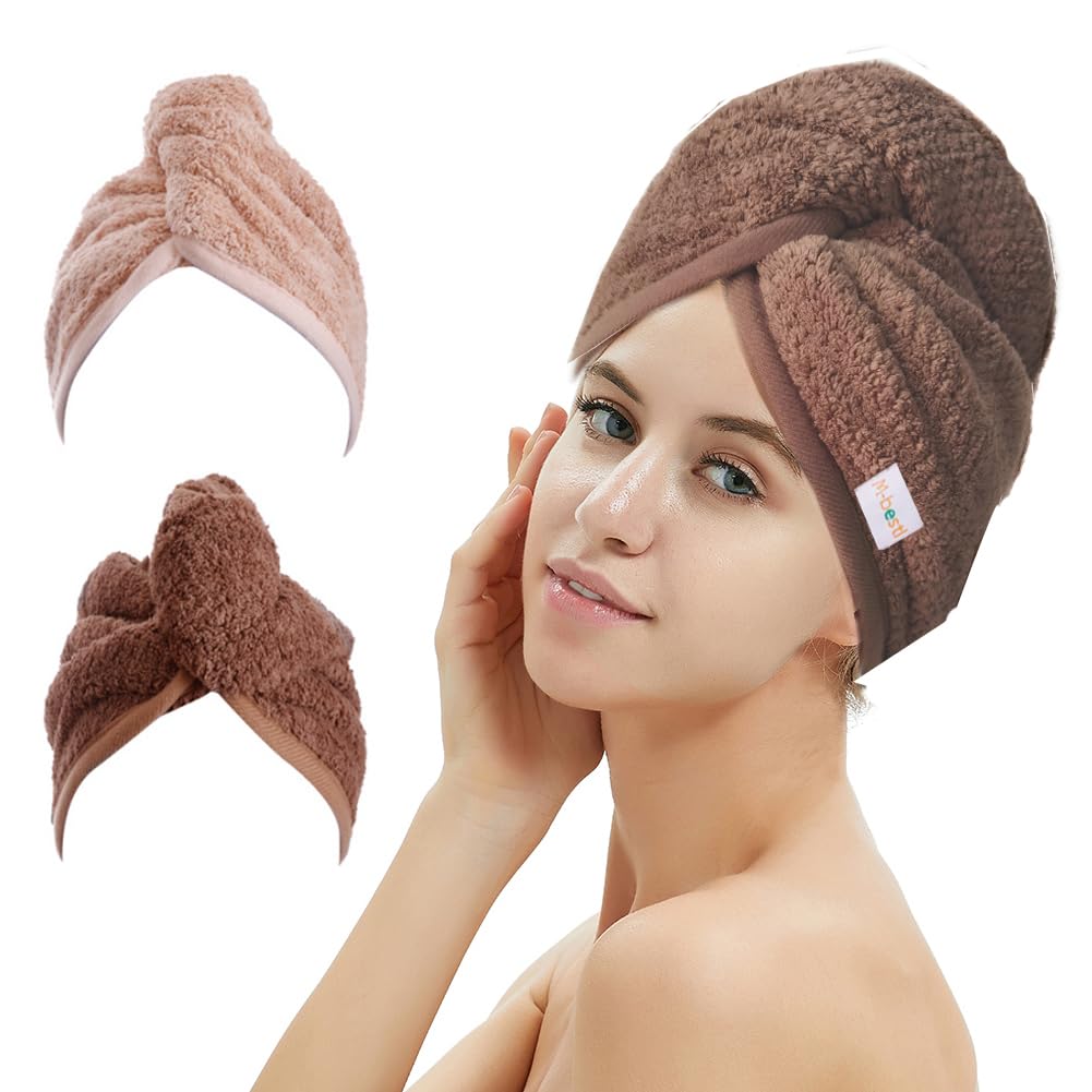 M-bestl Microfiber Hair Towel Wrap to Dry Short Hair Quickly (Pink&Gray)