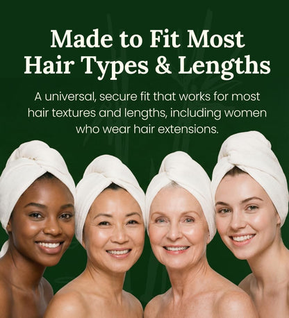 Hair Towel Wrap for Women, Bamboo Made for Advanced Absorption & Fast Drying, Anti-Frizz & Curl Friendly, Superior Alternative to Microfiber Hair Towel Wrap, Includes Elastic Strap, Ivory White 1-Pack