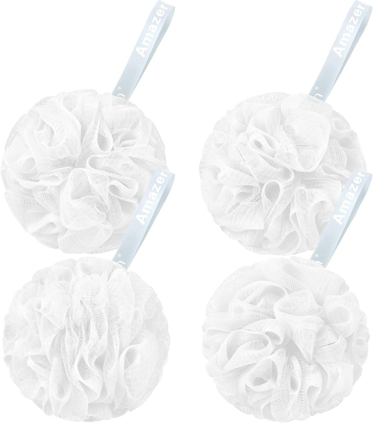 AmazerBath Loofah Sponge 60g/Piece, Exfoliating Bath Sponge Body Scrubber - Loofa Set of 4 Grey Blue-Pink-Grey-White