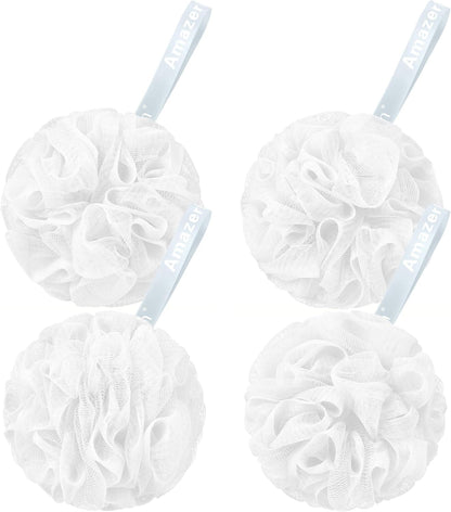 AmazerBath Loofah Sponge 60g/Piece, Exfoliating Bath Sponge Body Scrubber - Loofa Set of 4 Grey Blue-Pink-Grey-White