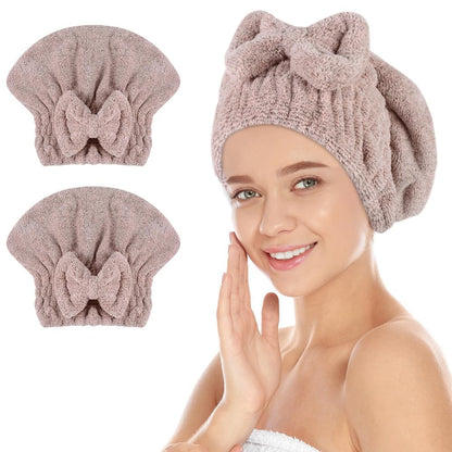 SUNLAND Large Microfiber Hair Drying Caps with Bow Knot 2 Pack Grey
