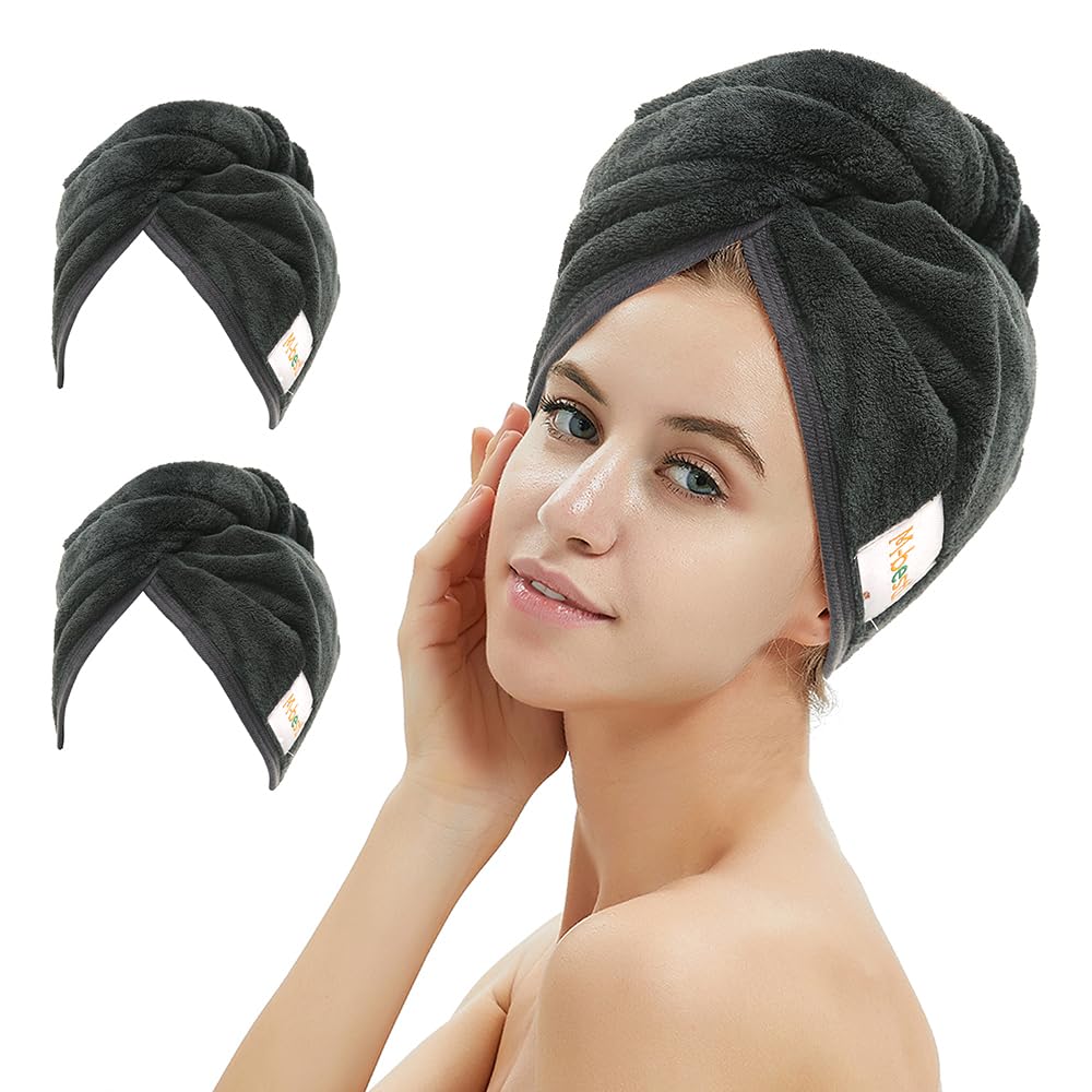 M-bestl Microfiber Hair Towel Wrap to Dry Short Hair Quickly (Pink&Gray)