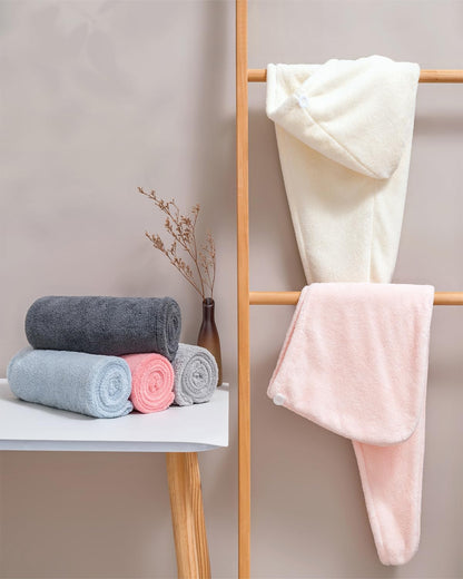 Lumimi Bath Pre Dry Hair Towel with Button, Red Grey, 2 Pack