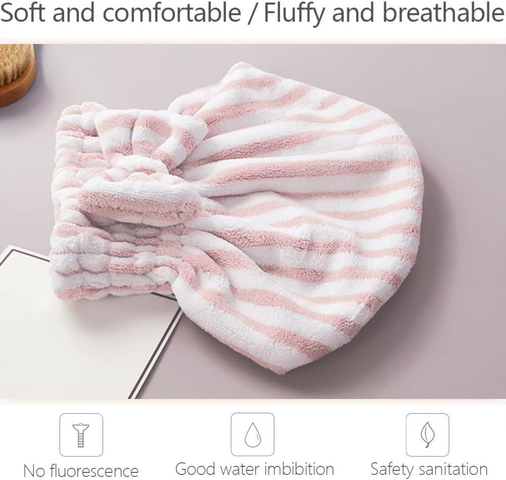 Microfiber Hair Towel Cap,Soft Absorbent Quick Drying Cap for Curly Thick Hair, Wrap Cap with Hair Brush for Women Girls (Pink&Gray White, 2)